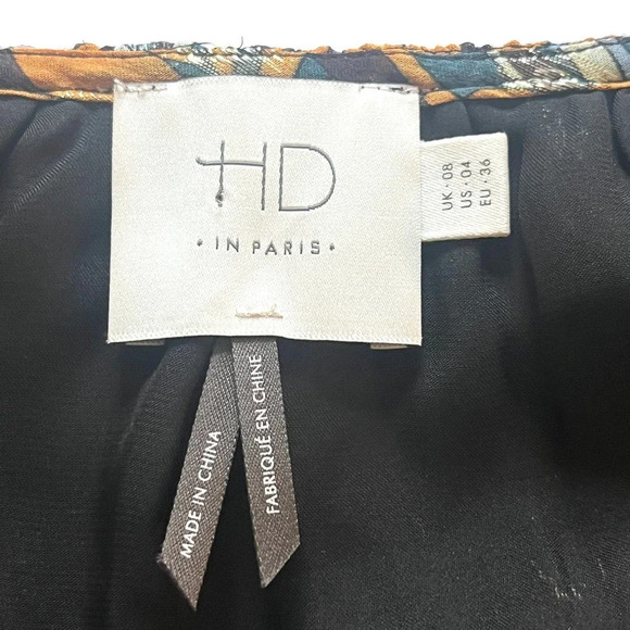 Anthropologie HD In Paris Silk Blouse Peacock Prisma Top Peplum Size 4 - Picture 6 of 8